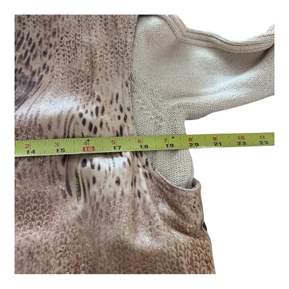 NWOT St John Sport Animal-Print Leather Zip Front Vest Knit Sweater Sz L